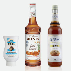 Siropen, fruitpurees en kokosroom